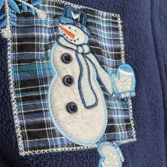 Vtg Holiday Fleece Jacket Women L Blue Snowman Christmas Festive Grandmacore 90s - Picture 5 of 12